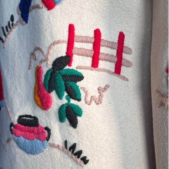 Vintage Hand Embroidered Folk Art Jacket Mexican Southwestern Wool Coat Medium - Picture 7 of 16